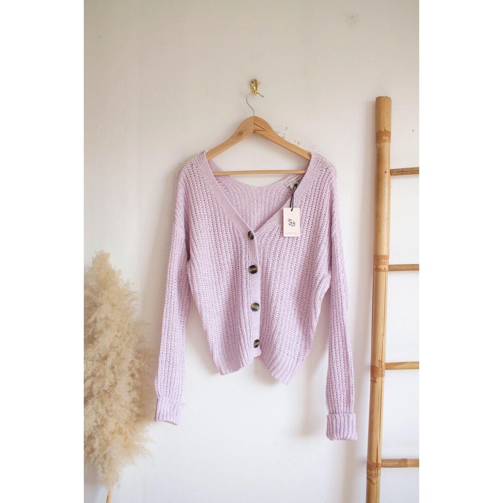 Sincerely Jules Knit Cardigan Button Sweater Purple Large